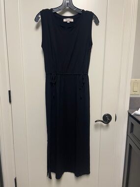 LOFT Black Jersey Drawstring Maxi Dress